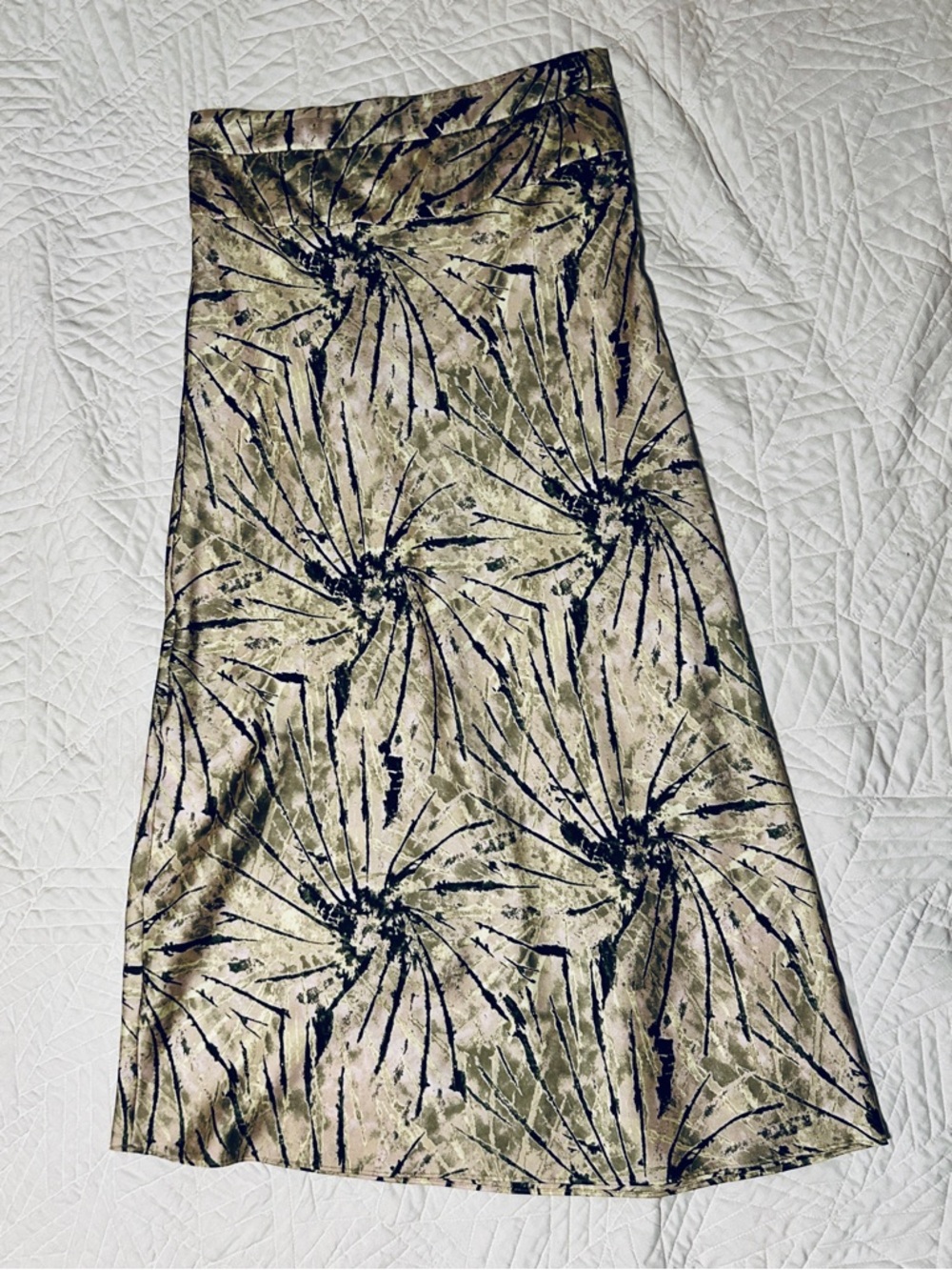Free People Normani Bias Printed Satin Skirt w/ Tie Dye Print